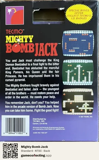 Mighty Bomb Jack Nintendo Entertainment System, NTSC box back