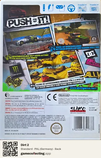 Dirt 2 Nintendo Wii, Germany box back