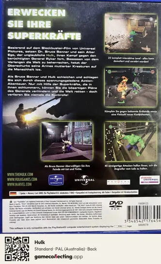 Hulk PlayStation 2, Australia box back