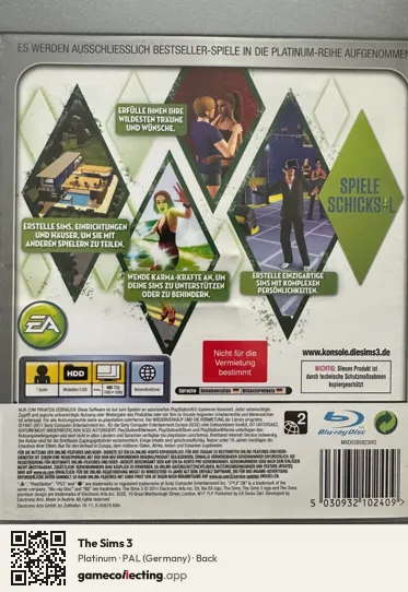 The Sims 3 PlayStation 3, Germany box back