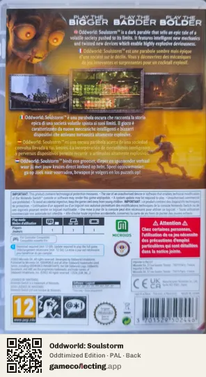 Oddworld: Soulstorm Nintendo Switch, PAL box back