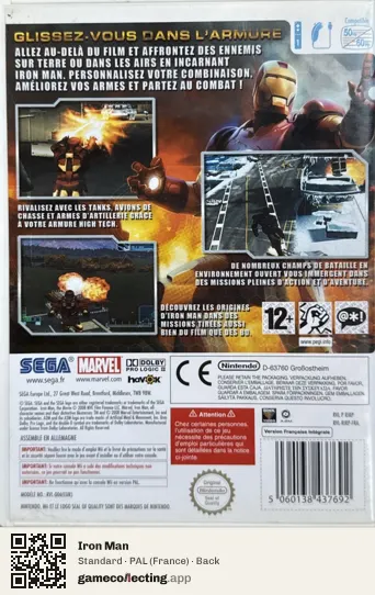 Iron Man Nintendo Wii, France box back