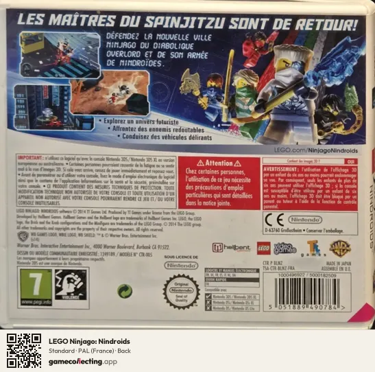 LEGO Ninjago: Nindroids Nintendo 3DS, France box back