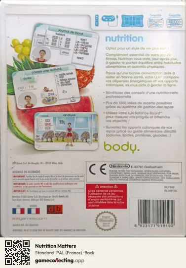 Nutrition Matters Nintendo Wii, France box back