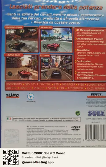 OutRun 2006: Coast 2 Coast PlayStation 2, Italy box back
