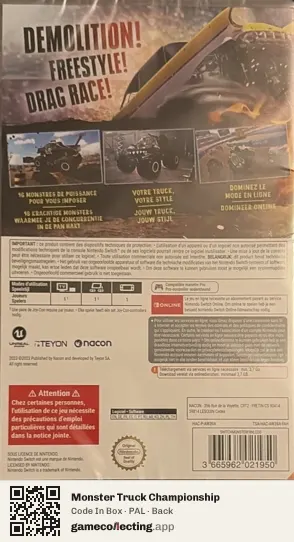 Monster Truck Championship Nintendo Switch, PAL box back
