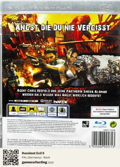 Resident Evil 5 PlayStation 3, Germany box back