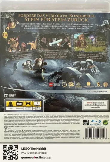 LEGO The Hobbit PlayStation 3, Germany box back