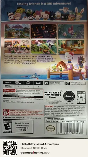 Hello Kitty Island Adventure Nintendo Switch, NTSC box back