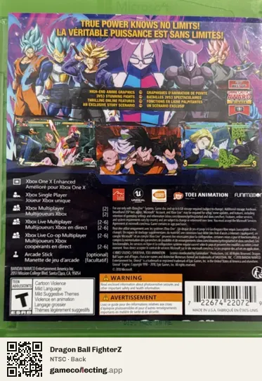Dragon Ball FighterZ Xbox One, NTSC box back