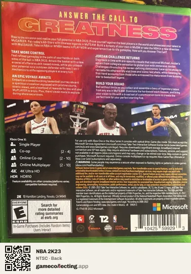 NBA 2K23 Xbox One, NTSC box back
