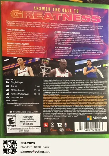 NBA 2K23 Xbox One, NTSC box back