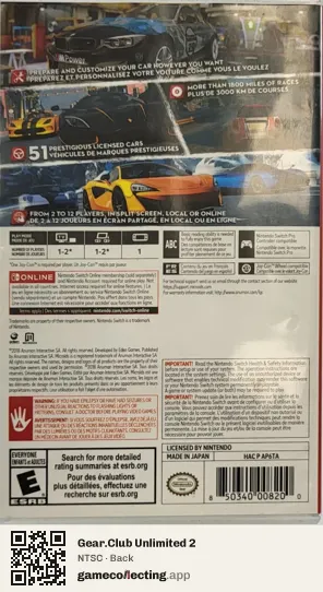Gear.Club Unlimited 2 Nintendo Switch, NTSC box back