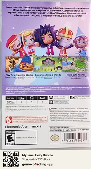MySims: Cozy Bundle Nintendo Switch, NTSC box back
