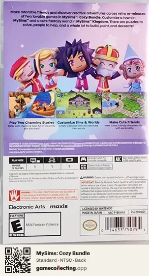 MySims: Cozy Bundle Nintendo Switch, NTSC box back