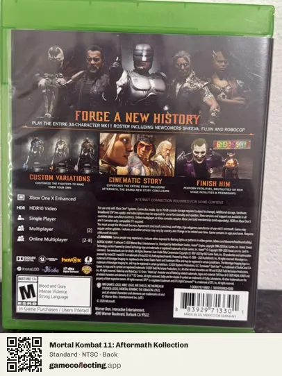 Mortal Kombat 11: Aftermath Kollection Xbox One, NTSC box back