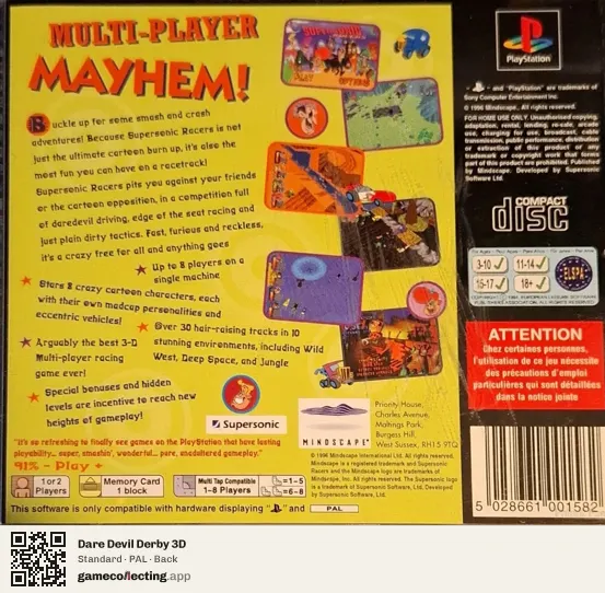 Dare Devil Derby 3D PlayStation, PAL box back