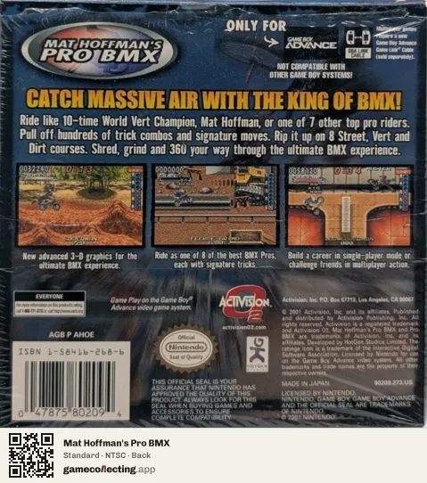 Mat Hoffman's Pro BMX Game Boy Advance, NTSC box back