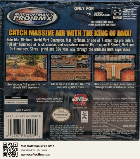 Mat Hoffman's Pro BMX Game Boy Advance, NTSC box back