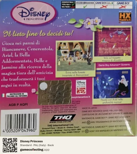 Disney Princess Game Boy Advance, Italy box back