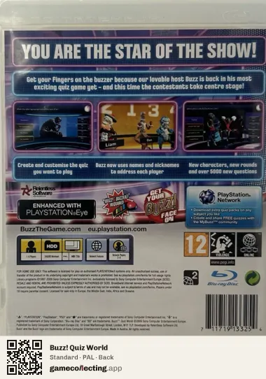 Buzz! Quiz World PlayStation 3, PAL box back