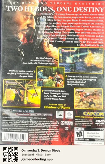 Onimusha 3: Demon Siege PlayStation 2, NTSC box back