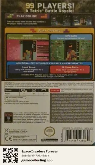 Space Invaders Forever Nintendo Switch, PAL box back