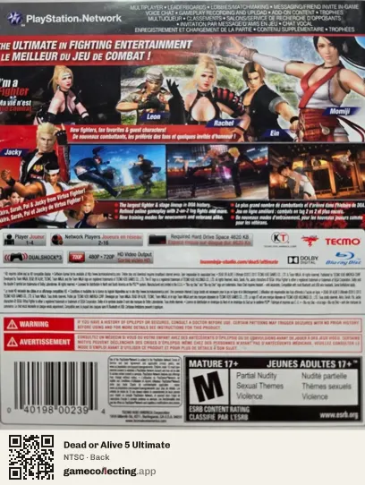 Dead or Alive 5 Ultimate PlayStation 3, NTSC box back