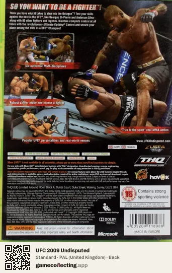 UFC 2009 Undisputed Xbox 360, United Kingdom box back