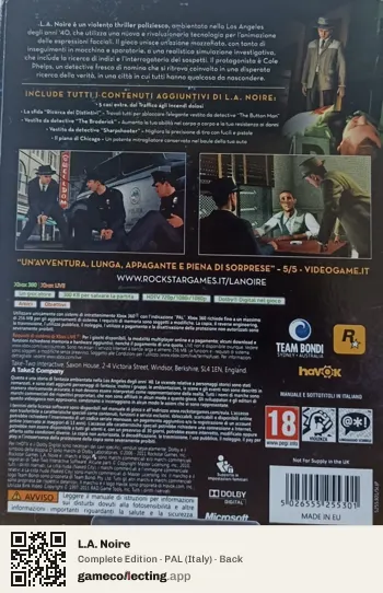 L.A. Noire Xbox 360, Italy box back