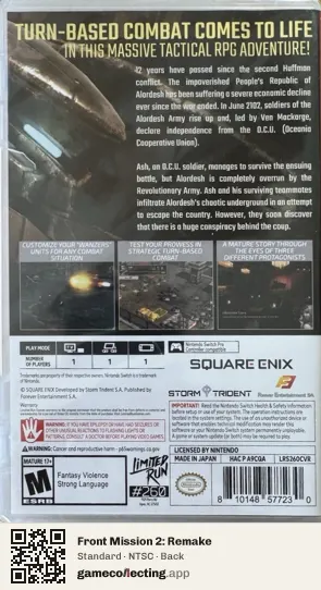 Front Mission 2: Remake Nintendo Switch, NTSC box back