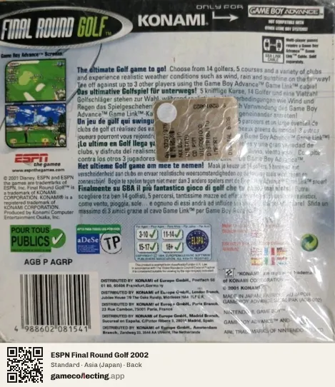 ESPN Final Round Golf 2002 Game Boy Advance, Asia box back