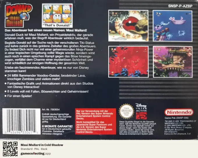 Maui Mallard in Cold Shadow Super Nintendo Entertainment System, PAL box back