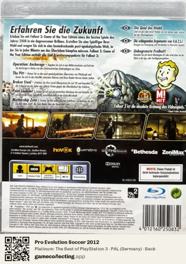 Pro Evolution Soccer 2012 PlayStation 3, Germany box back
