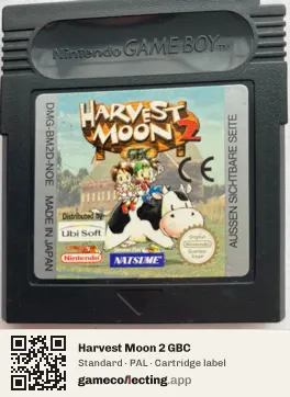 Harvest Moon 2 GBC Game Boy Color, PAL cartridge label