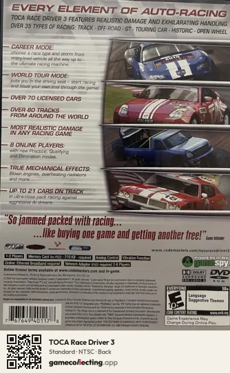 TOCA Race Driver 3 PlayStation 2, NTSC box back