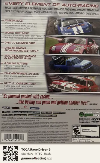 TOCA Race Driver 3 PlayStation 2, NTSC box back