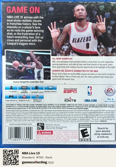 NBA Live 15 PlayStation 4, NTSC box back