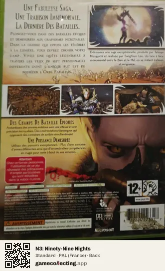 N3: Ninety-Nine Nights Xbox 360, France box back