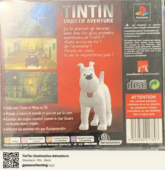 TinTin: Destination Adventure PlayStation, PAL box back