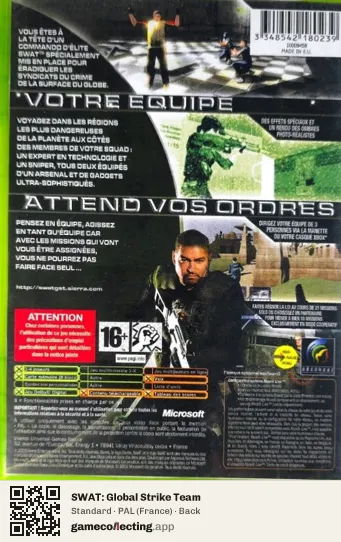 SWAT: Global Strike Team Xbox, France box back