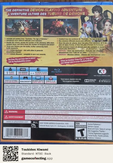 Toukiden: Kiwami PlayStation 4, NTSC box back