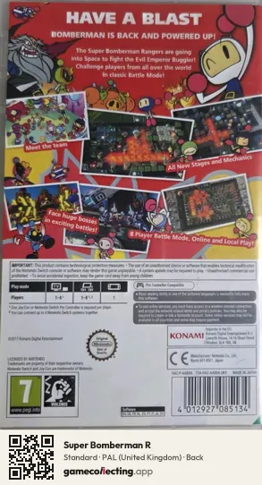 Super Bomberman R Nintendo Switch, United Kingdom box back