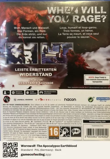 Werewolf: The Apocalypse Earthblood PlayStation 5, Germany box back