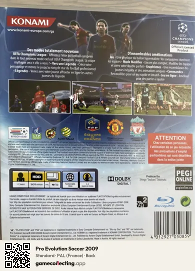 Pro Evolution Soccer 2009 PlayStation 3, France box back