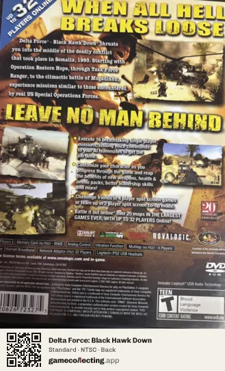 Delta Force: Black Hawk Down PlayStation 2, NTSC box back