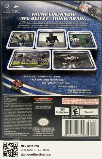 NFL Blitz Pro Nintendo GameCube, NTSC box back