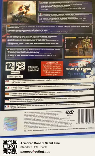 Armored Core 3: Silent Line PlayStation 2, PAL box back