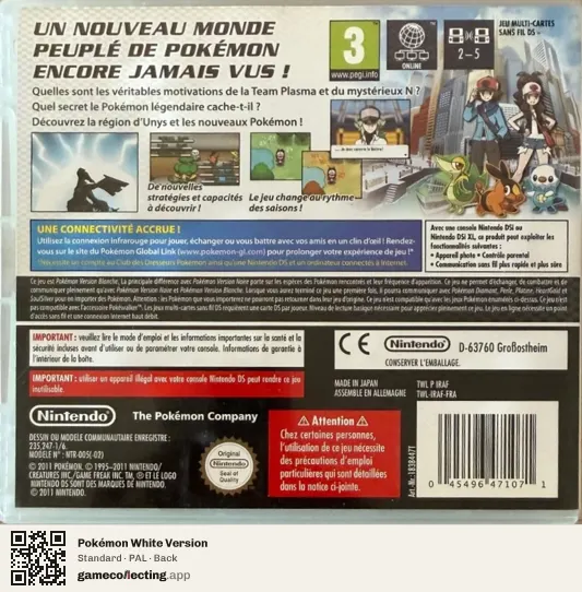 Pokémon White Version Nintendo DS, PAL box back