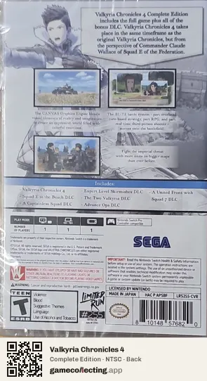 Valkyria Chronicles 4 Nintendo Switch, NTSC box back